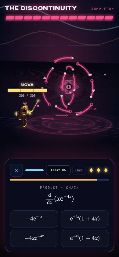 A boss fight against The Discontinuity, with a chain-rule question to answer